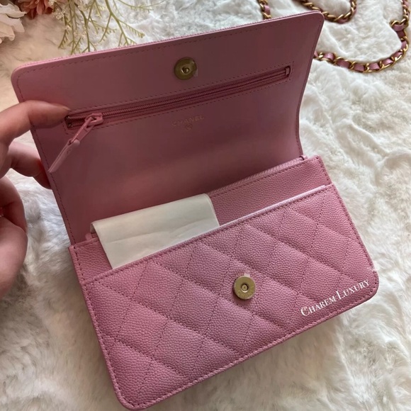 22S CHANEL Pick Me Up 💗 WOC Wallet On Chain Pink Caviar Bag Gold Top Handle - Picture 7 of 9